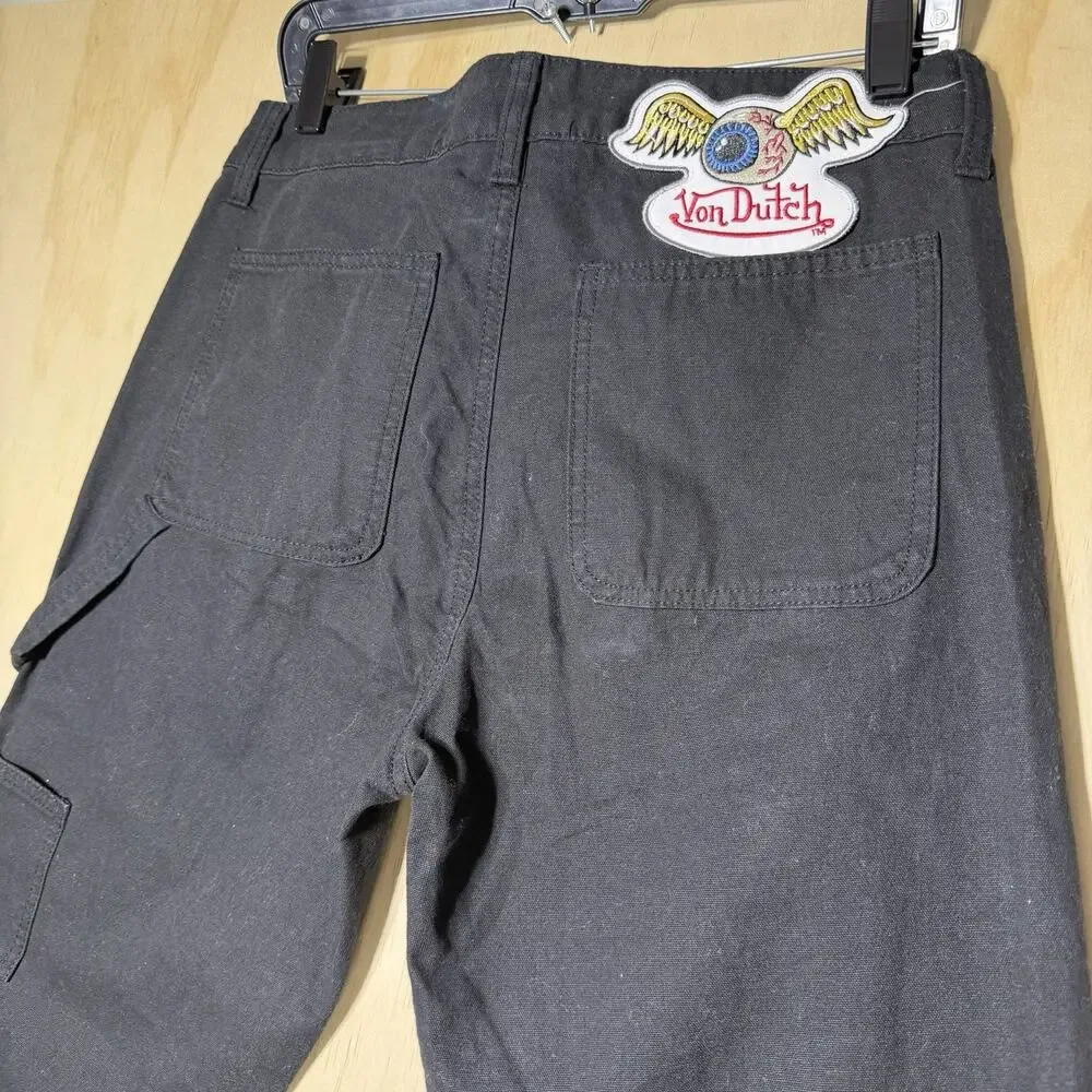 Von Dutch Originals Black Carpenter Pants‎ Graphic Logo Workwear Mens 30x32 NWT